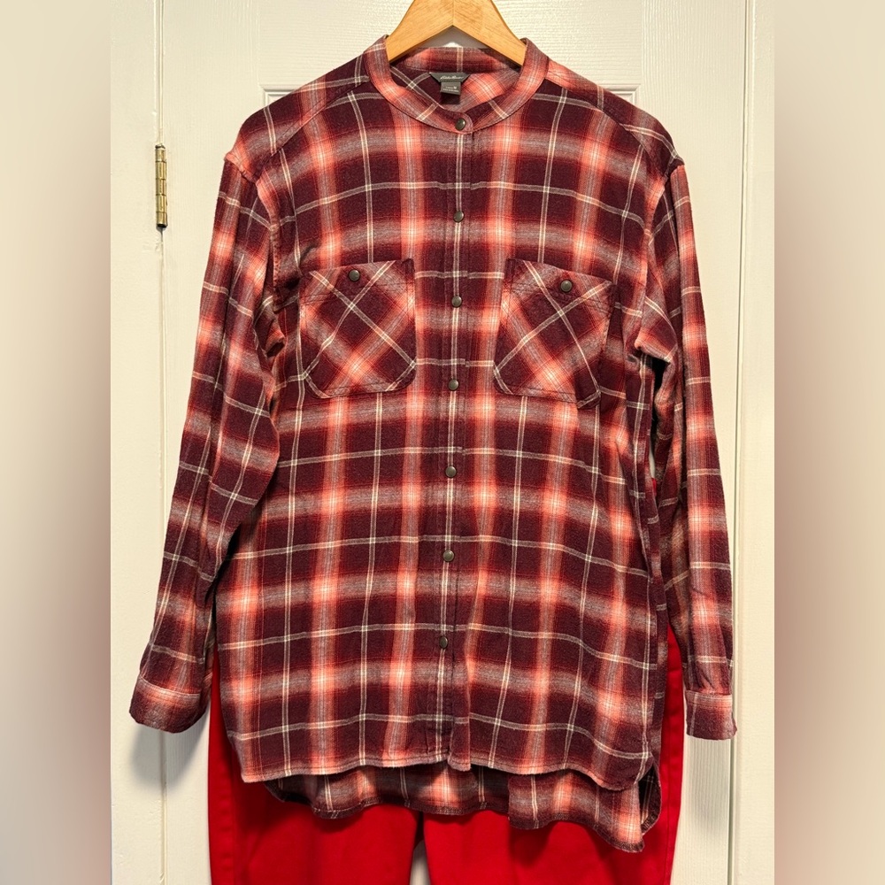 2/$30 Flannel Tunic in Burgundy